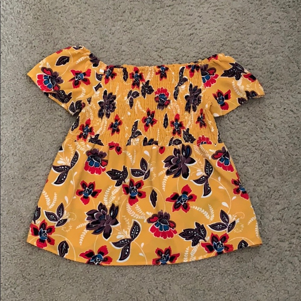 Mustard floral off the should top